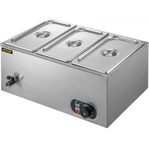 VEVOR Bain Marie XTC3C, Chauffe Plat 220v Chauffe-Plat Electrique Commercial avec 3 Bacs Casseroles en Acier Inoxydable pour Les magasins de Petit-déjeuner/Les collations/Les Restaurants