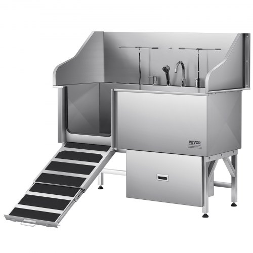 

VEVOR Station de Lavage pour Chien en Acier Inoxydable 304 154,9 cm Baignoire pour Animaux de Compagnie avec Rampe Antidérapante à Faible Pente, Tiroir de Rangement, Robinet d'Eau Chaude & Froide, Bain Tout-en-Un pour Salon de Toilettage, Convient à Toute