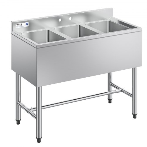 

VEVOR Évier de Cuisine à 3 Cuves de 25,4x35,6x25,4 cm, Évier Autoportant pour Station de Bar 97,8 cm, pour Restaurant Camion-restaurant Bar Maison, en Acier Inoxydable 304 de Calibre 18, avec Dosseret
