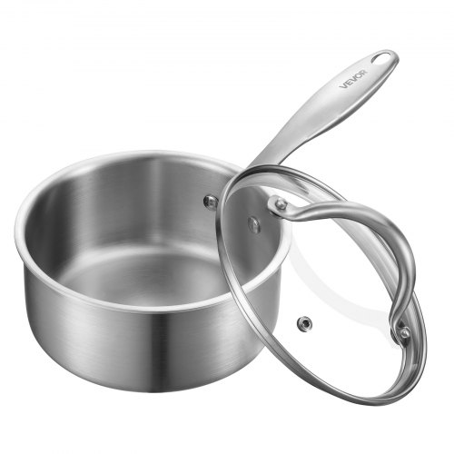 

VEVOR Casserole en Acier Inoxydable 1,4 L, Poêlon avec Couvercle en Verre et Poignée Ergonomique, Antiadhésif, Lavable au Lave-vaisselle, Compatible avec Four et Plaque à Induction, Ustensile Cuisine