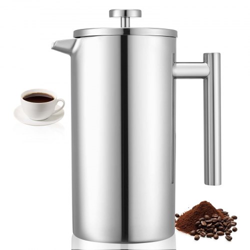 

VEVOR Cafetière à Piston en Acier Inoxydable Capacité 1,5 L, Presse à Café avec Filtre, Grande Théière à Piston à Double Paroi Isolée, Infusion à Froid, pour Camping, Voyage, Maison, Cuisine, Argent