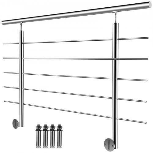 

VEVOR Rambarde en Acier Inoxydable 150 cm Main Courante Balustrade Garde-Corps Rampe Murale avec 5 Barres Transversales de Sécurité Hauteur 100-104 cm pour Marches Intérieur Extérieur Balcon Terrasse