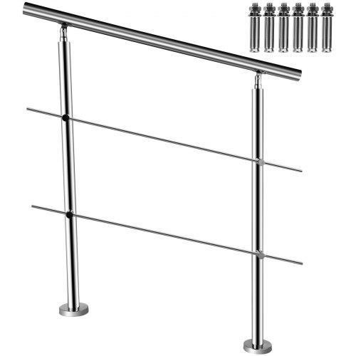 Vevor Rambarde Garde-corps Inox Rampe Escalier Balustrade Extérieur 2 Barres 1 M