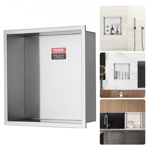 VEVOR Niche Encastrable Salle de Bain 33,02x33,02 cm Niche Douche Murale Double Étagère Acier Inoxyd