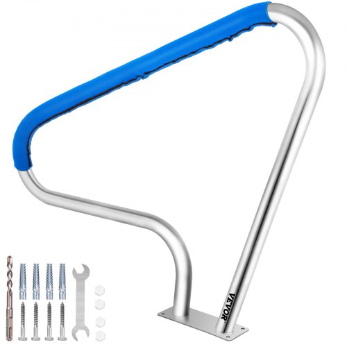 VEVOR Rampe Piscine INOX 121,9x91,5cm, Main Courante 113kg Rail Barre d'Appui de Piscines Tube 4,83cm Épaisseur 2mm avec Housse Poignée 1,2m 4 Ancres pour Sortie Entrée Piscine Spa Parc Aquatique