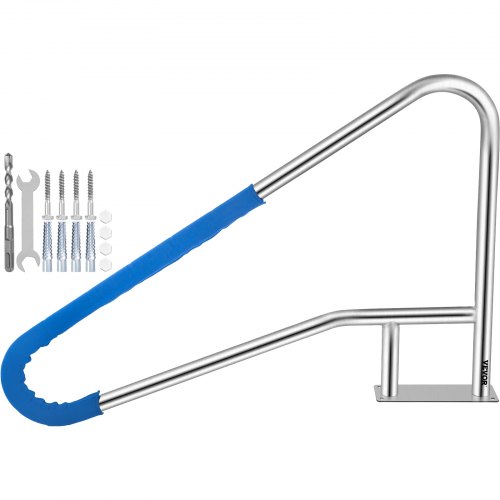 

VEVOR Rampe Piscine Inox 139,7x81,2 cm Main Courante 113 kg Rail Barre d'Appui de Piscines Tube 4,8 cm Épaisseur 2 mm avec Housse Poignée 1,2 m 4 Ancres pour Sortie Entrée Piscine Spa Parc Aquatique