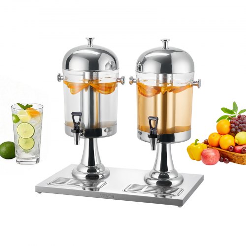 

VEVOR Distributeur de Boissons Capacité 2x 8 L, Fontaine à Eau en Acier Inoxydable et Plastique, avec Robinet, Compartiment à Glace et Plateau, Distribution de Jus Limonade Thé Glacé, Restaurant Café
