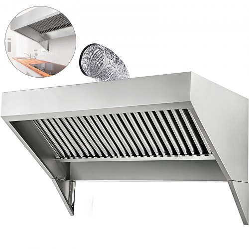 VEVOR Hotte Aspirante Commerciale 150x76 cm, Système de Hotte Casquette en Acier Inox Encastrable Inclinée Silencieuse sans Ventilateur d'Extraction pour Évacuation de Fumée de Cuisine Restaurant