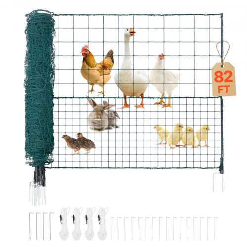 

VEVOR Clôture Filet Mobile 25x1,25 m Filet de Clôture pour Chien en Plastique Temporaire pour Délimitation Poules, Plantes, Jardin, Cours Extérieures, avec Poteaux, Piquets à Double Pointe, Haubans