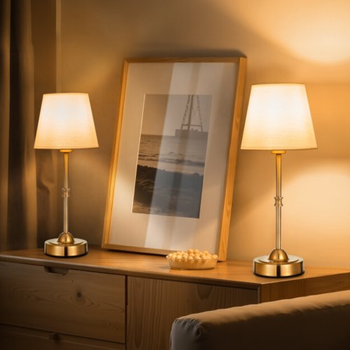 

VEVOR Lampe de table rechargeable sans fil chambre 2 pcs abat-jour en tissu doré