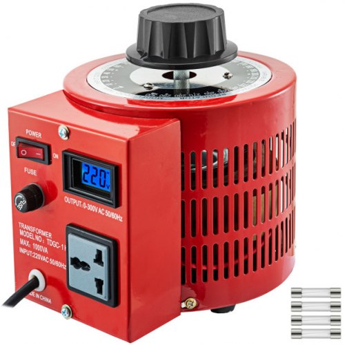 VEVOR Transformateur de Tension Variable 1000VA 220V AC 50Hz, Transformateur Variable Tension de Sortie 0-300 V Réglable, Alimentation Variable Monophasée, Convertisseur Bobine de Cuivre Intégrée LCD