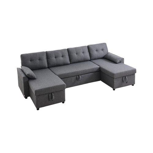 VEVOR Canapé-lit en U, avec 2 poches latérales, 2 oreillers et méridienne double, canapé convertible en lit 6 places avec grand espace de rangement po