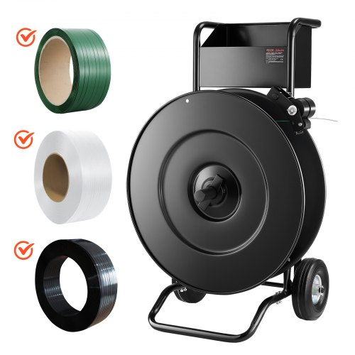 

VEVOR Chariot de cerclage pour bobines de cerclage PET/PP/acier avec noyaux de 203/406 mm, distributeur de cerclage robuste, équipé d'un frein à tambour amélioré, plateau spacieux intégré pour outils