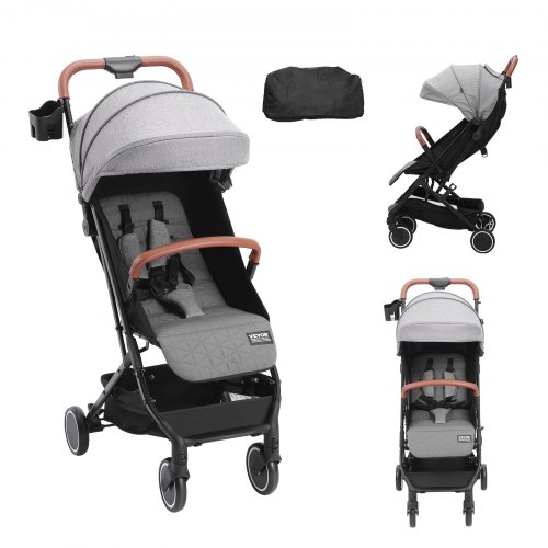 

VEVOR Poussette standard pour bébé, poussette pour tout-petit avec dossier réglable 95° à 175° repose-pieds réglable 0/90° pliable en un clic porte-gobelet sac de transport pour nouveau-né, gris foncé