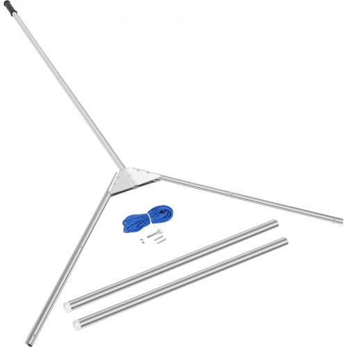 VEVOR Rasoir Herbes Aquatiques 75 cm Coupe-Herbe Aquatique Corde 10 m Outil Faucardage Plantes Forme en V avec Lame Acier Inoxydable 50 cm Manche en Aluminium Allié 160 cm Couvre-Lame pour Lac Étang