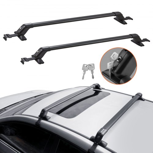 

VEVOR Barres de Toit Transversales 2PCs Verrouillables Porte-Bagages Voiture en Aluminium Charge 70,3 kg Galerie de Toit Installation Facile Compatible avec les Véhicules à Toit Nu Voyage Noir