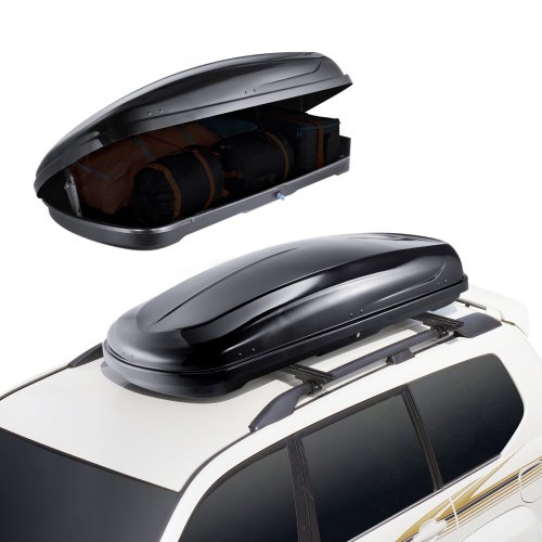 

VEVOR Coffre de Toit 370 L, Porte-Bagages de Toit Coque Rigide en ABS, avec Ouverture Double-Face 2 Sangles Renforcées, Aérodynamique, pour la Plupart des Barres Transversales, Voiture, SUV, Noir