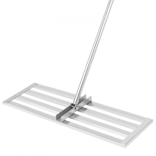 VEVOR Râteau Nivellement INOX Pelouse, 76,2x25,4 cm Pelouse de Nivellement Râteau, Acier Inoxydable Poteau Deux Sections 195 cm pour Aplatir Terre Sable Sol Surface Jardin Cour Extérieur Terrain Golf