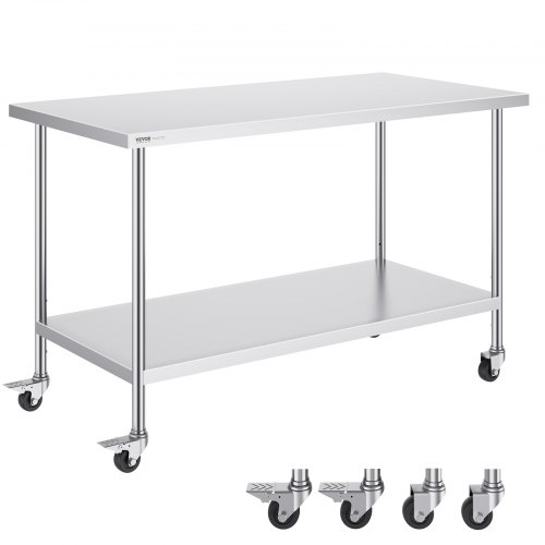 

VEVOR Table de Travail en Inox Table de Préparation avec Roulettes 76,2x152,4 cm