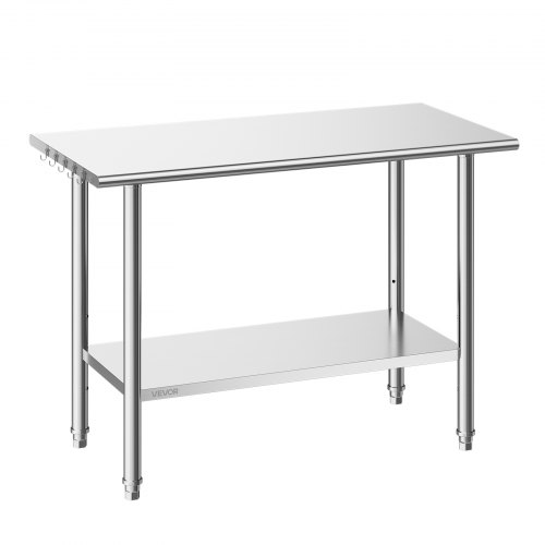 

VEVOR Table de Travail Cuisine Professionnelle, Table Centrale Inox 122x61 cm, pour Préparation CHR Café Hôtel Restaurant, Poste de Travail en Acier Inoxydable 2 Niveaux Tablette Inférieure Réglable
