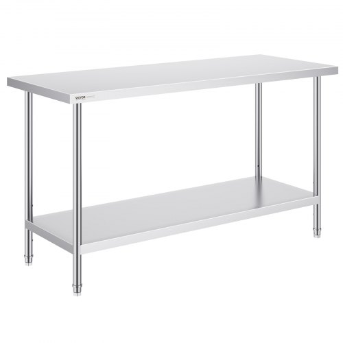 

VEVOR Table de Travail en Acier Inoxydable 61x152,4x86,4 cm, Table de Préparation des Aliments Charge 381 kg, 3 Niveaux de Hauteur Réglables, Meuble de Rangement des Aliments, pour Cuisine Restaurant