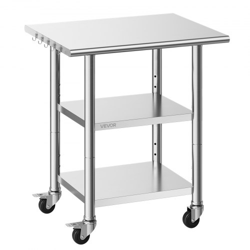 

VEVOR Table de Travail Cuisine Professionnelle, Table Centrale Inox 76,2x61 cm, pour Préparation des Aliments CHR Café Hôtel Restaurant, Poste de Travail en Acier Inoxydable 3 Niveaux sur Roulettes