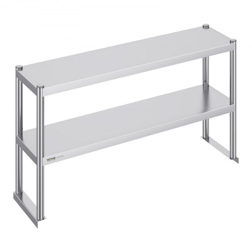 

VEVOR Double Étagère, Étagère à Deux Niveaux en Acier Inoxydable, 30,5 x 121,9 x 60 cm, Accessoire pour Table de Préparation et de Travail à Hauteur Réglable, pour Cuisine, Restaurant et Atelier