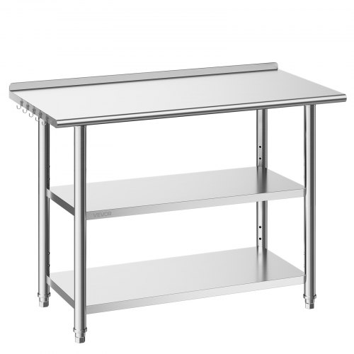

VEVOR Table de Travail Cuisine Professionnelle, Table Centrale Inox 121,9x61x86,4 cm, pour Préparation CHR Café Hôtel Restaurant, Poste de Travail en Acier Inoxydable avec 2 Étagères et Dosseret