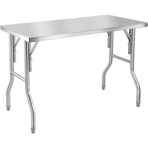 VEVOR Table de Travail Cuisine Pliante Acier Inoxydable 1 Étage Table de Travail Commercial 1220x610mm Table de Travail Haute Professionnel Charge 300 KG Quatre Pieds Réglables, Préparation d'Aliments