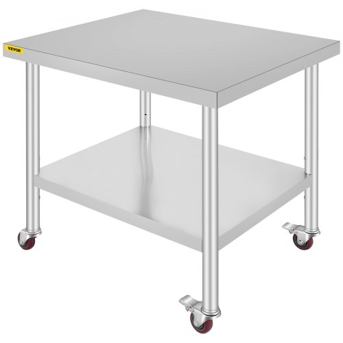 VEVOR Table de Travail Cuisine 91x76x86 cm Table de Travail Inox avec Roulettes et Freins Capacité d