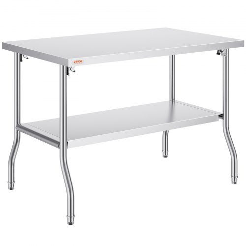 

VEVOR Table de travail commerciale, table de préparation commerciale pliante de 48 x 30 pouces, table pliante à double étagère en acier inoxydable, table de travail de cuisine avec charge de 772 lb, î