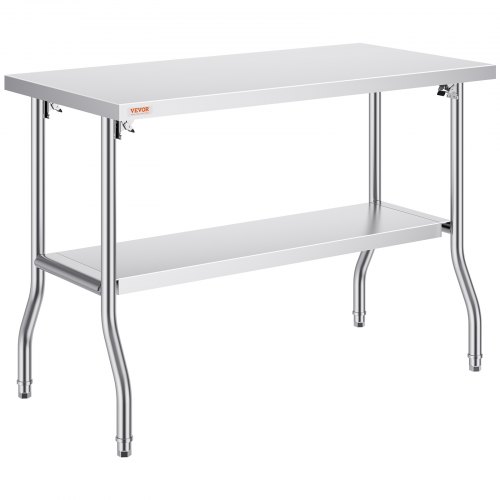 

VEVOR Table de Travail Cuisine Pliante Acier Inoxydable 2 Étage Table de Travail Commercial 1220x610mm Table de Travail Haute Professionnel Charge 350 KG Quatre Pieds Réglables, Préparation d'Aliments