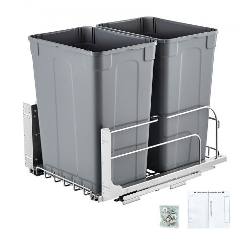 

VEVOR Poubelle Coulissante sous Évier et sous Plan 2x32,8 L, Collecteur de Déchets avec Système Coulissant en Métal à Fermeture Douce, Système de Tri Sélectif Placard Meuble Bas, Cuisine, Gris