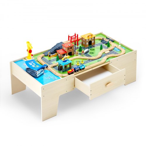

VEVOR Table Circuit Train Bois, 62 PCS, avec Rail de Train, Grand Tiroir Rangement, Table d'Activités 3 en 1 Double Face pour Jouer, Dessiner, Lire, Manger, Jouets Créatifs pour Enfants 3 Ans et Plus