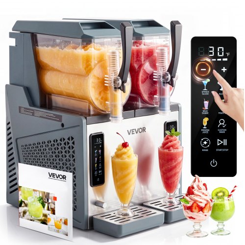 VEVOR Machine à Granité 2x4 L, Machine à Boissons Glacées Autonettoyante, pour Granitas Margarita Milk-shake Restaurant Café Bar Maison, Distributeur de Boissons Frappées avec 5 Programmes Prédéfinis