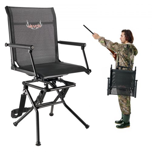 

VEVOR Chaise de Chasse Silencieuse Pivotante à 360°, Siège de Chasse Pliable et Portable, Cadre en Acier Robuste avec Accoudoirs, Sangle de Transport Réglable, Charge 136 kg, pour Pêche et Camping