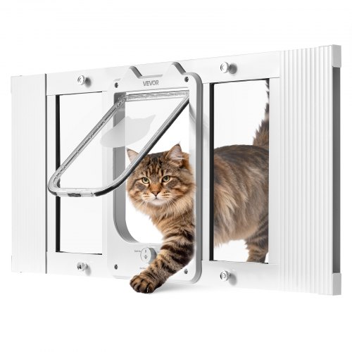 

VEVOR Chatière Réglable pour Fenêtre 68,6-81,3 cm Long, Porte pour Chat avec 4 Modes de Verrouillage Sécurisés, pour Animaux Maison, Cadre en Alu, Verre Haute Transparence, Fermeture Magnétique, Blanc