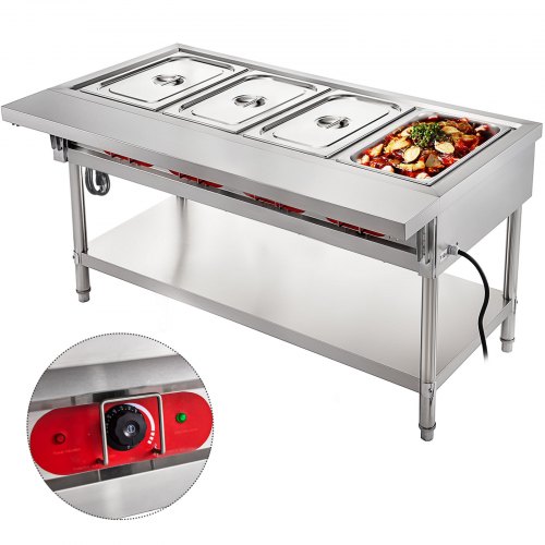 VEVOR Buffet Chauffant Électrique Table Chauffe-Plat Professionnel 4 Bacs 3000W