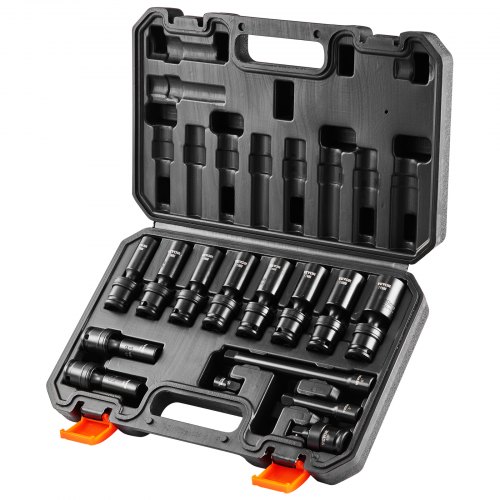 

VEVOR Coffret Douilles à Chocs Profondes 3/8 po Métrique 10-19 mm Pivotantes à 360 Degrés, Kit pour Clé à Cliquet 14PCs, en Acier Allié Cr-Mo, 6 Pans, Marquages de Taille Faciles à Lire, Atelier