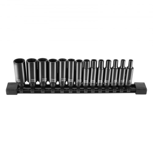 

VEVOR Kit de Douilles à Chocs Profondes 1/4", Métrique 4-15 mm, Kit pour Clé à Cliquet 14PCs, en Acier Allié Cr-Mo, 6 Pans, Marquages de Taille Faciles à Lire, pour la Réparation Automobile, Atelier