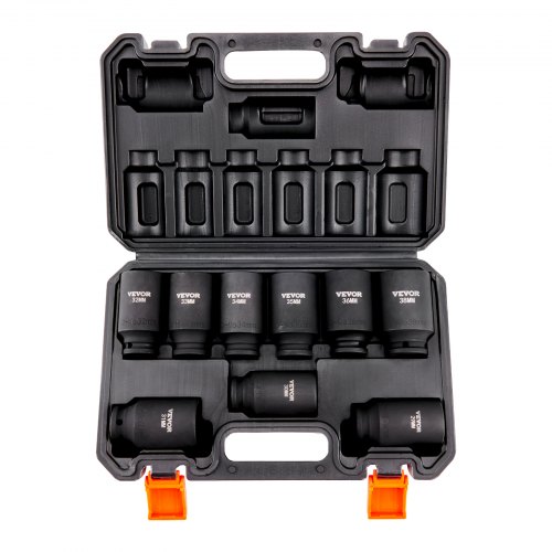 

VEVOR Jeu de Douilles à Choc 1/2" Jeu de 9 Douilles à Impact Métriques 29-38 mm 6 Pans en Acier Allié CR-Mo Dureté HRC 42-48 Repère de Taille Facile avec Mallette de Transport pour Réparation Auto