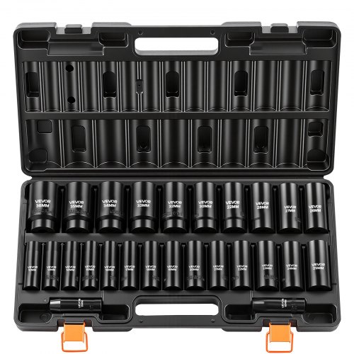 

VEVOR Jeu de Douilles à Choc 1/2", 26 PCS, Coffret de Douilles à Impact à 6 Pans, Métriques 10-30 mm, 32-36 mm, en Acier Allié Cr-V, avec Mallette de Rangement, pour Réparation Automobile, Brigolage