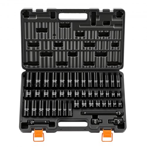 

VEVOR Jeu de Douilles à Choc 3/8", 48 PCS, Douilles à 6 Pans en Acier Allié Cr-V, Métriques 8-19 mm, 21-22 mm, SAE 5/16"-3/4", avec Rallonge, Adaptateur et Mallette de Rangement, pour Véhicules