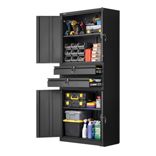 

VEVOR Armoire de Rangement en Métal 76x38x180 cm, Charge 81,5 kg par Étagère, Armoire à Outils pour Garage, Atelier, Bureau et Buanderie, avec 4 Portes Verrouillables, Étagères Réglables, 2 Tiroirs