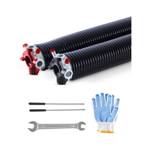 

VEVOR Ressorts de torsion pour porte de garage, 1 paire, Φ6,35xΦ50,8x889 mm, 16000 cycles, revêtement noir électrophorétique pour remplacement, barres d'enroulement antidérapantes, gants, clé montage