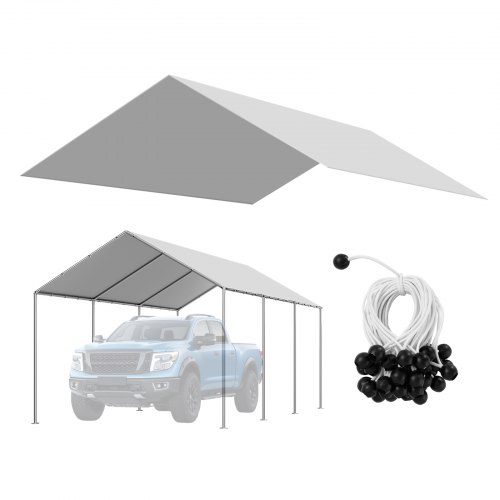 

VEVOR Toile Rechange de Carport, 6 x 3 m, Bâche Toit Abri Voiture, Couverture Supérieure de Tente Garage Portable, Résistante UV Imperméable, avec Cordons Élastiques à Billes, Gris, Cadre Non Inclus