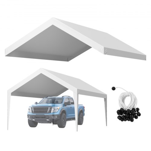 

VEVOR Toile Rechange Carport, 6,09x3,65 m, Bâche Toit Abri Voiture, Couverture Supérieure Tente Garage Portable, Résistante UV Imperméable, avec Cordons Élastiques à Billes, Blanc, Cadre Non Inclus
