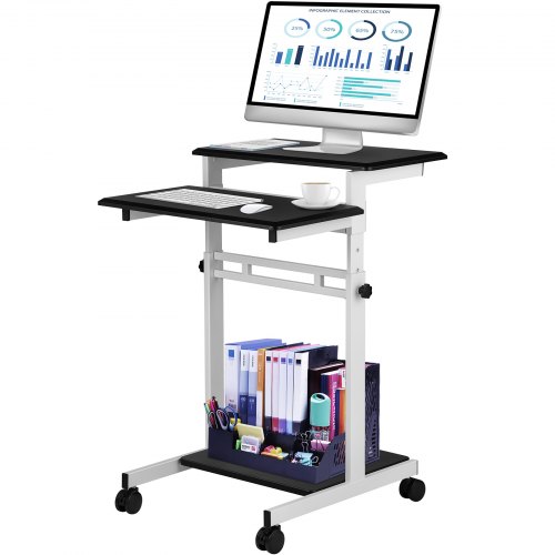 VEVOR Bureau d'Ordinateur Portable Pneumatique Mobile Poste de Travail Mobile Assis-Debout avec 4 Ro