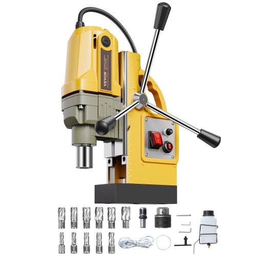 

VEVOR Perceuse Magnétique 1400 W, Perceuse à Colonne Portable, Force 12500 N, Vitesse 800 tr/min, Max. Diamètre d'Alésage 40 mm, avec 11 Forets de Carottage, pour Installation Construction Chantier