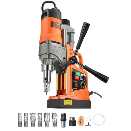 

VEVOR Perceuse Magnétique 1450 W, Perceuse à Colonne Portable, Force 12800 N, Vitesse Variable, Max. Diamètre d'Alésage 50 mm, avec 6 Forets de Carottage, pour Installation Construction Chantier